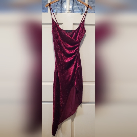 The Vintage Shop Dresses & Skirts - The Vintage Shop Red Velvet Dress Slit Dress.Med 15" ptp/ stretchy Asymmetrical